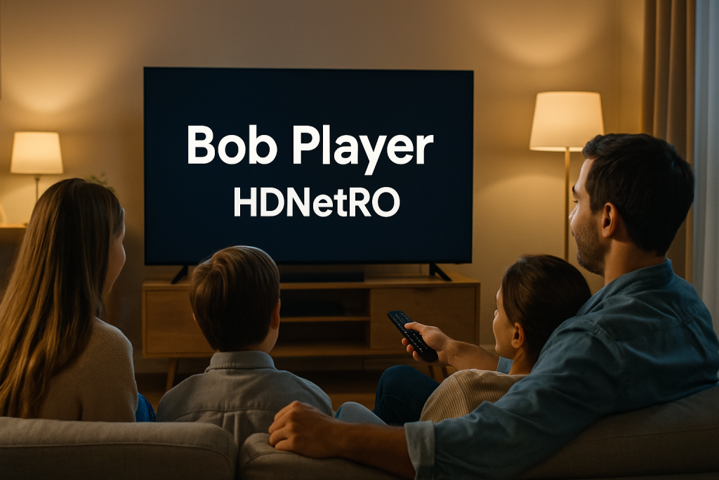Familie privind la TV cu Bob Player și HDNetRO pe ecran